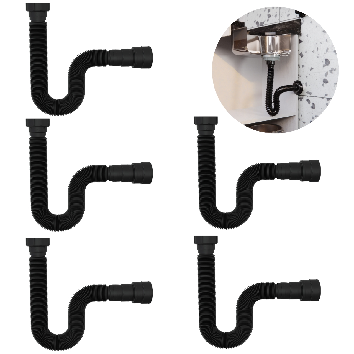 Sifão Sanfonado Universal 73cm Preto | Valeplast | 05 Un