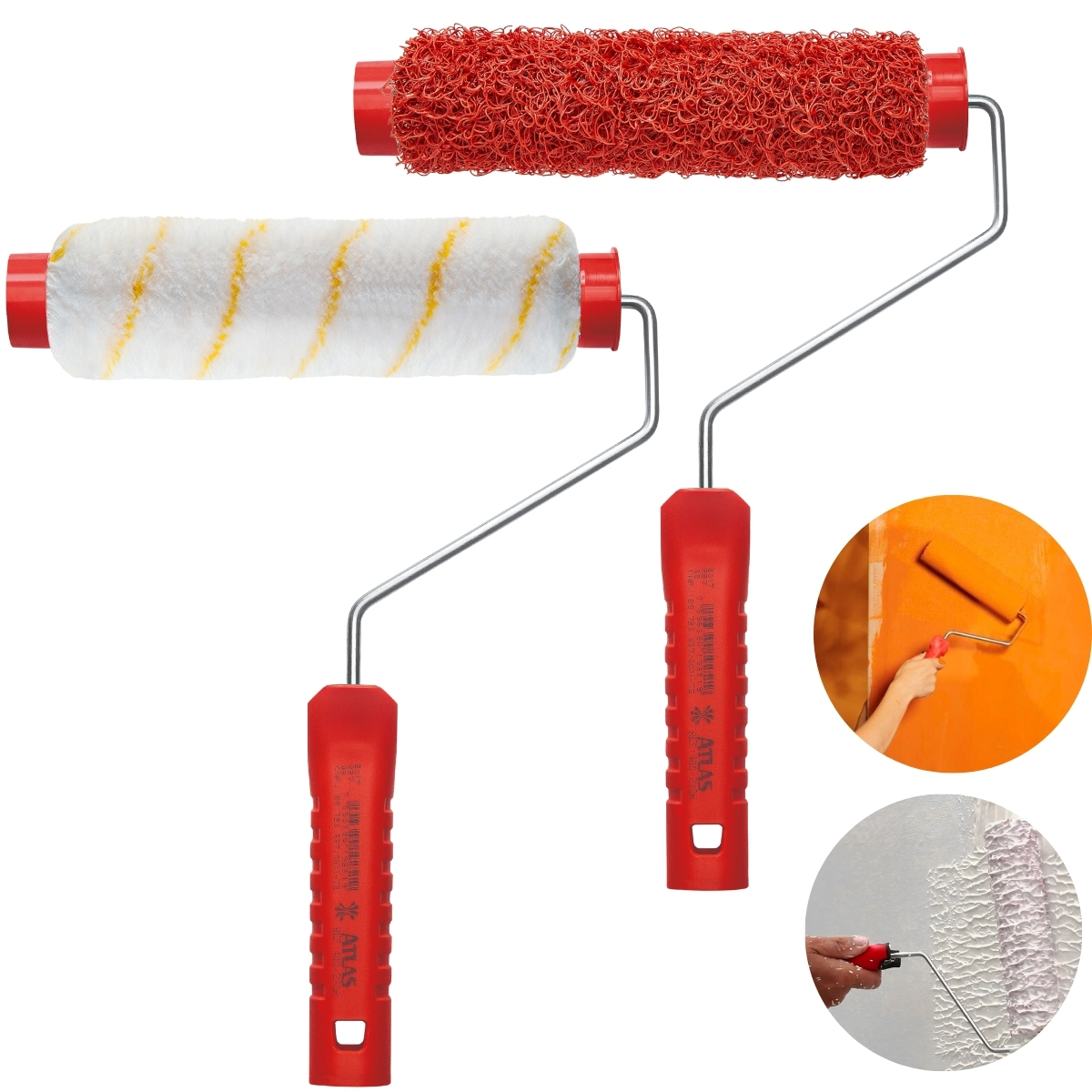 Rolo Antirespingo + Rolo Textura Cabelo De Anjo + 2 Suportes Garfo Gaiola Para Rolo De Pintura 23cm