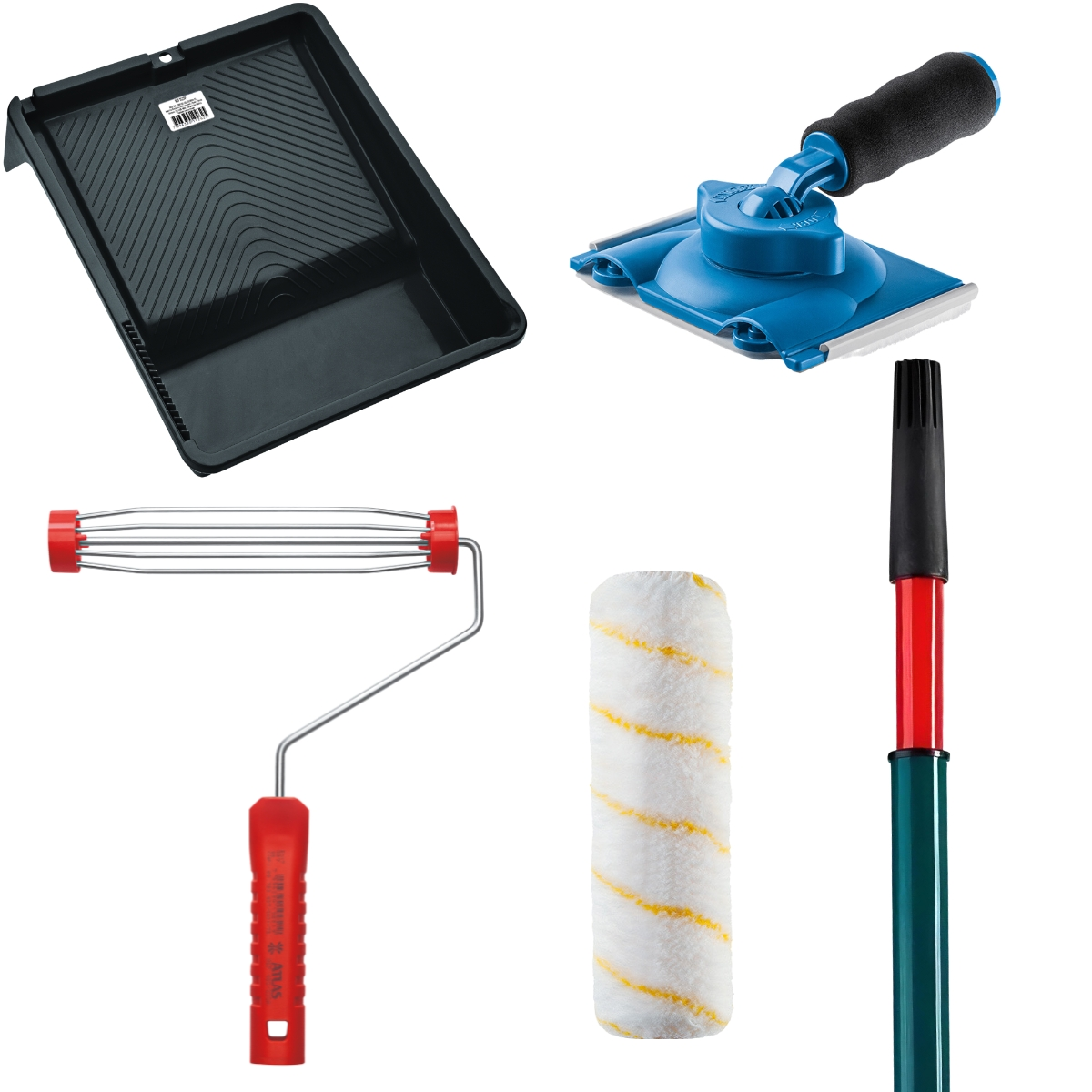Suporte De Pintura 23cm + Rolo Antirespingo + Cabo Extensor Telescópico 2m + Bandeja 2,7l + Pad 90°
