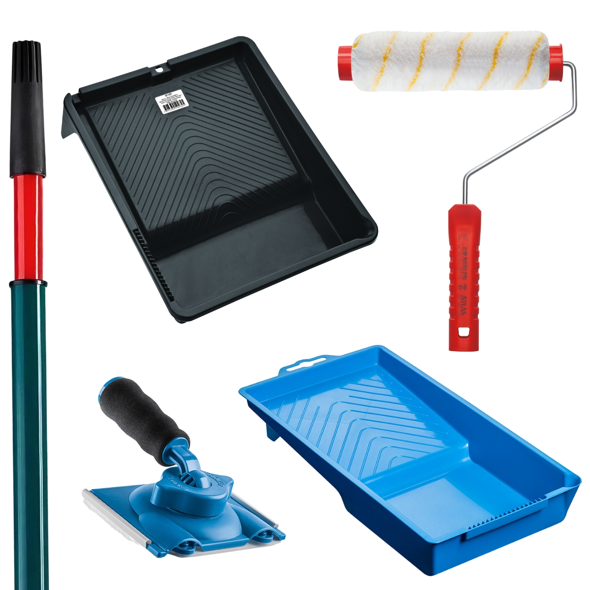 Suporte De Pintura 23cm + Rolo Antirespingo + Cabo Extensor Telescópico 2m + Bandeja 250ml E 2,7l + Pad 90°