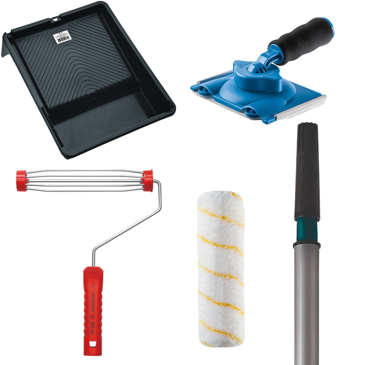 Suporte De Pintura 23cm + Rolo Antirespingo + Cabo Extensor Telescópico 3m + Bandeja 2,7l + Pad 90°
