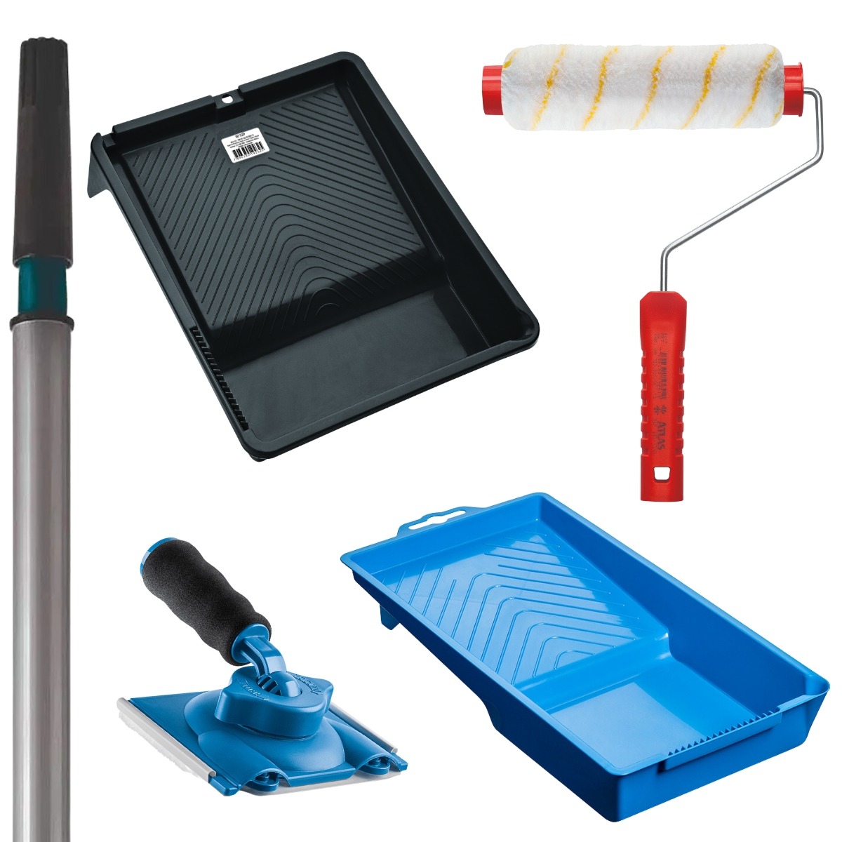 Suporte De Pintura 23cm + Rolo Antirespingo + Cabo Extensor Telescópico 3m + Bandeja 250ml E 2,7l + Pad 90°