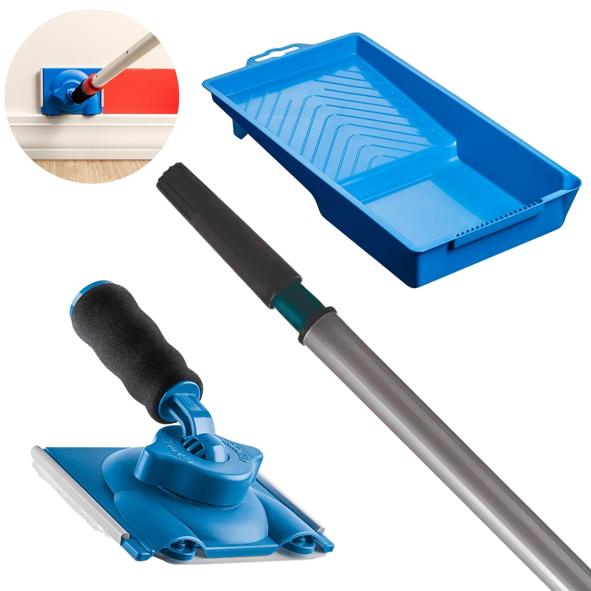 Pad Para Pintura Acabamento Cantos Em Parede + Bandeja 250ml + Cabo Extensor Telescópico 3m