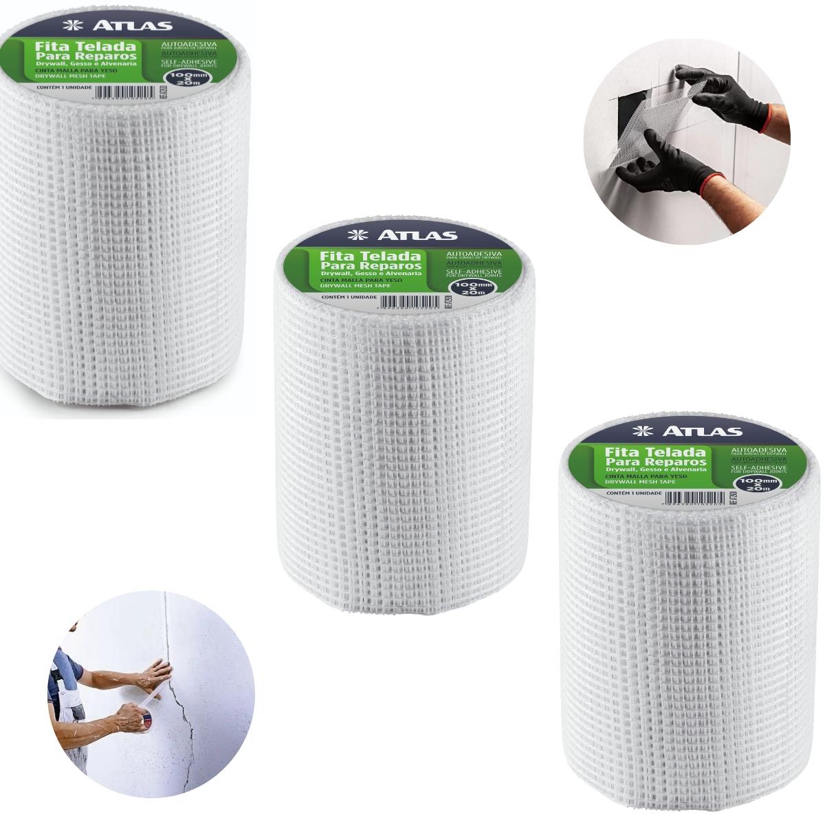 Fita Telada Auto Adesiva Para Reparos 100mm X 20m Gesso Drywall Alvenaria | 03 Un