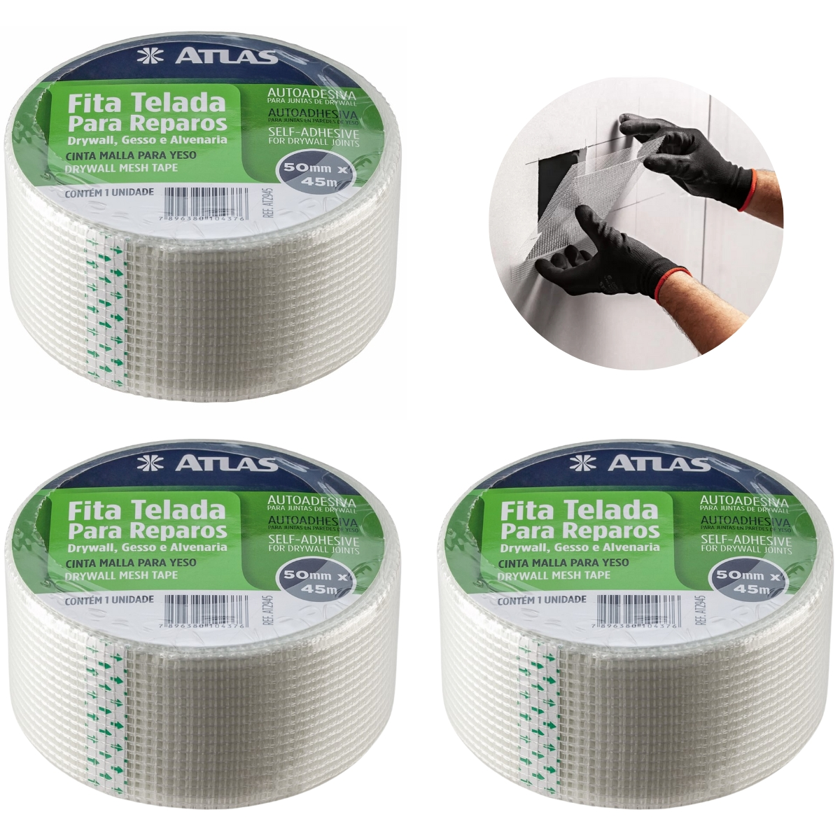 Fita Telada Auto Adesiva Para Reparos 50mm X 45m Gesso Drywall Alvenaria | 03 Un