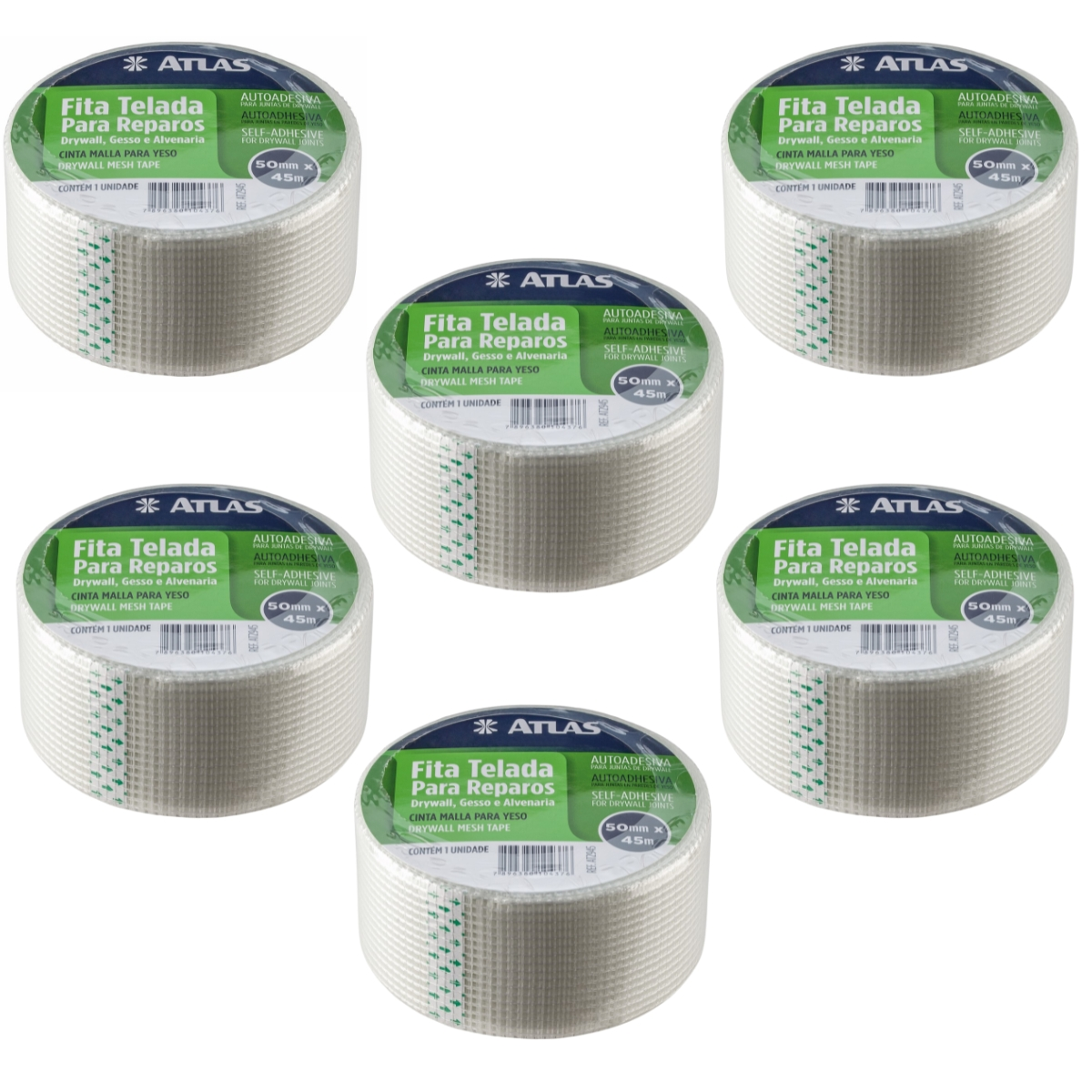 Fita Telada Auto Adesiva Para Reparos 50mm X 45m Gesso Drywall Alvenaria | 06 Un