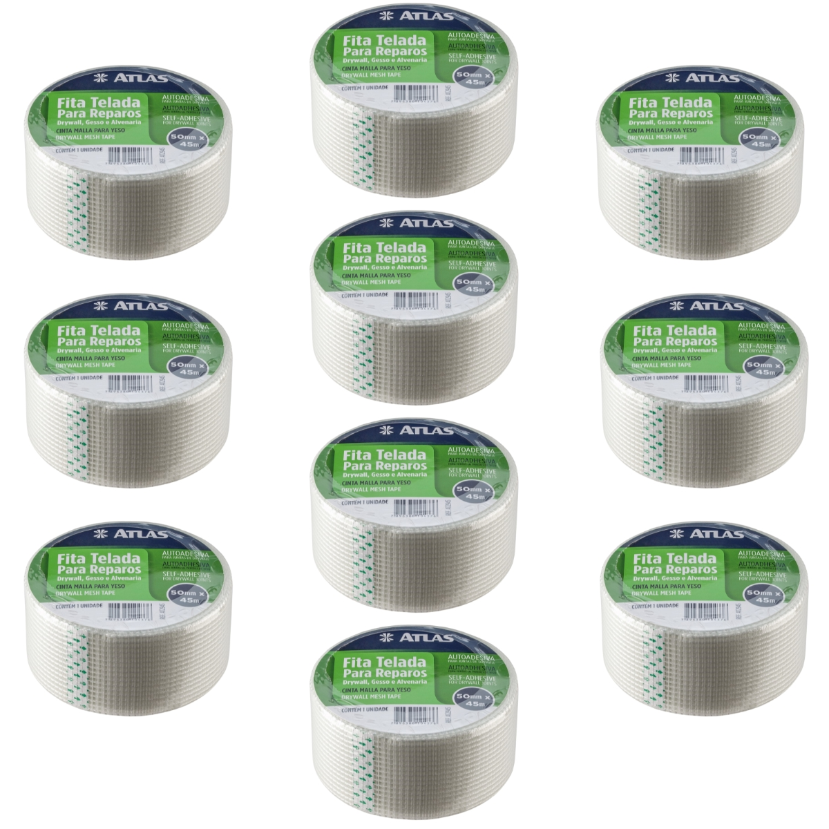 Fita Telada Auto Adesiva Para Reparos 50mm X 45m Gesso Drywall Alvenaria | 10 Un