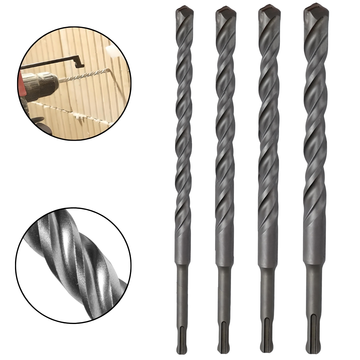 Kit Jogo De Broca Vídea Fura Parede Concreto 4 Peças 6 A 12mm Encaixe Sds Plus