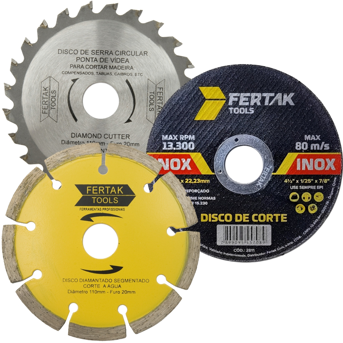 Disco De Corte Serra Circular Madeira 24 Dentes + Disco Corte Diamantado Segmentado + Disco Corte Metal