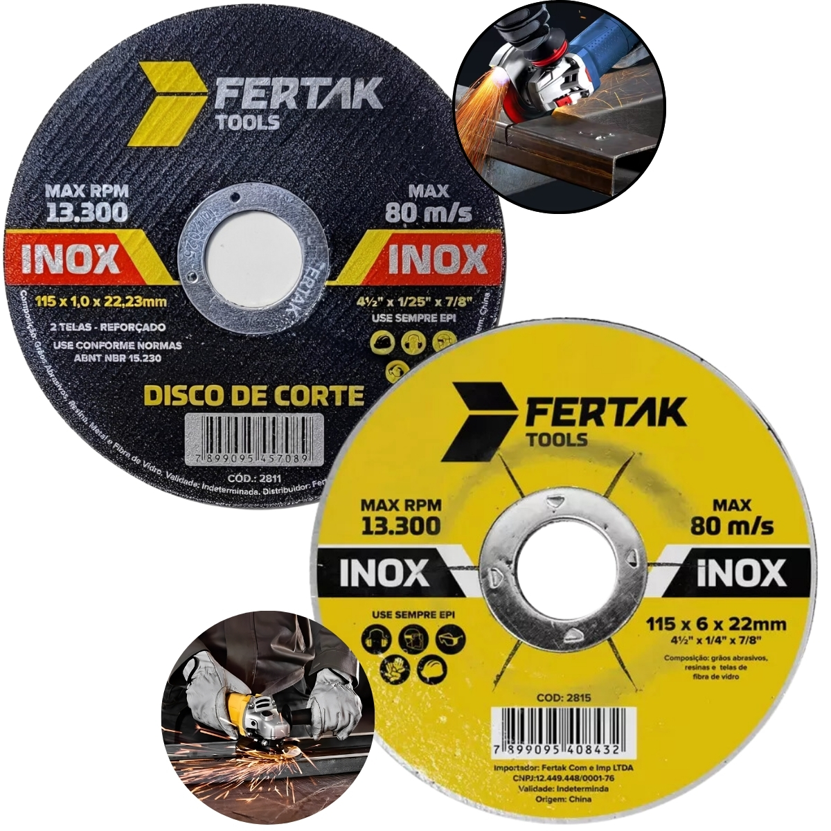 Disco De Desbaste Metal Aço Ferro Inox 115x22mm + Disco De Corte 115x1x22mm