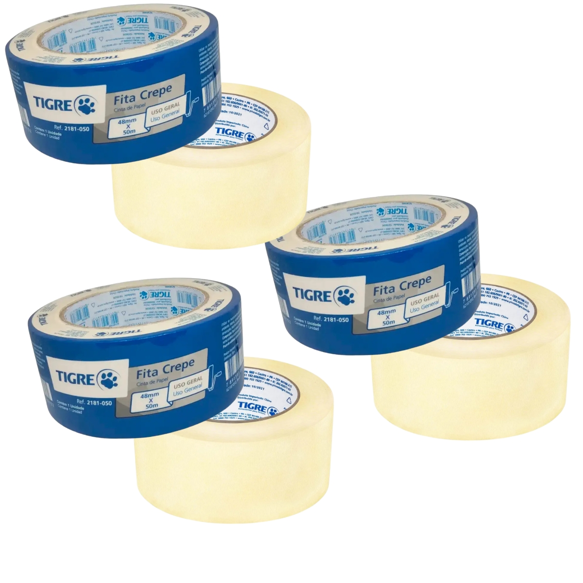 Fita Crepe Uso Geral Profissional Pintura 48mmx50m | Tigre | Kit 3 Un