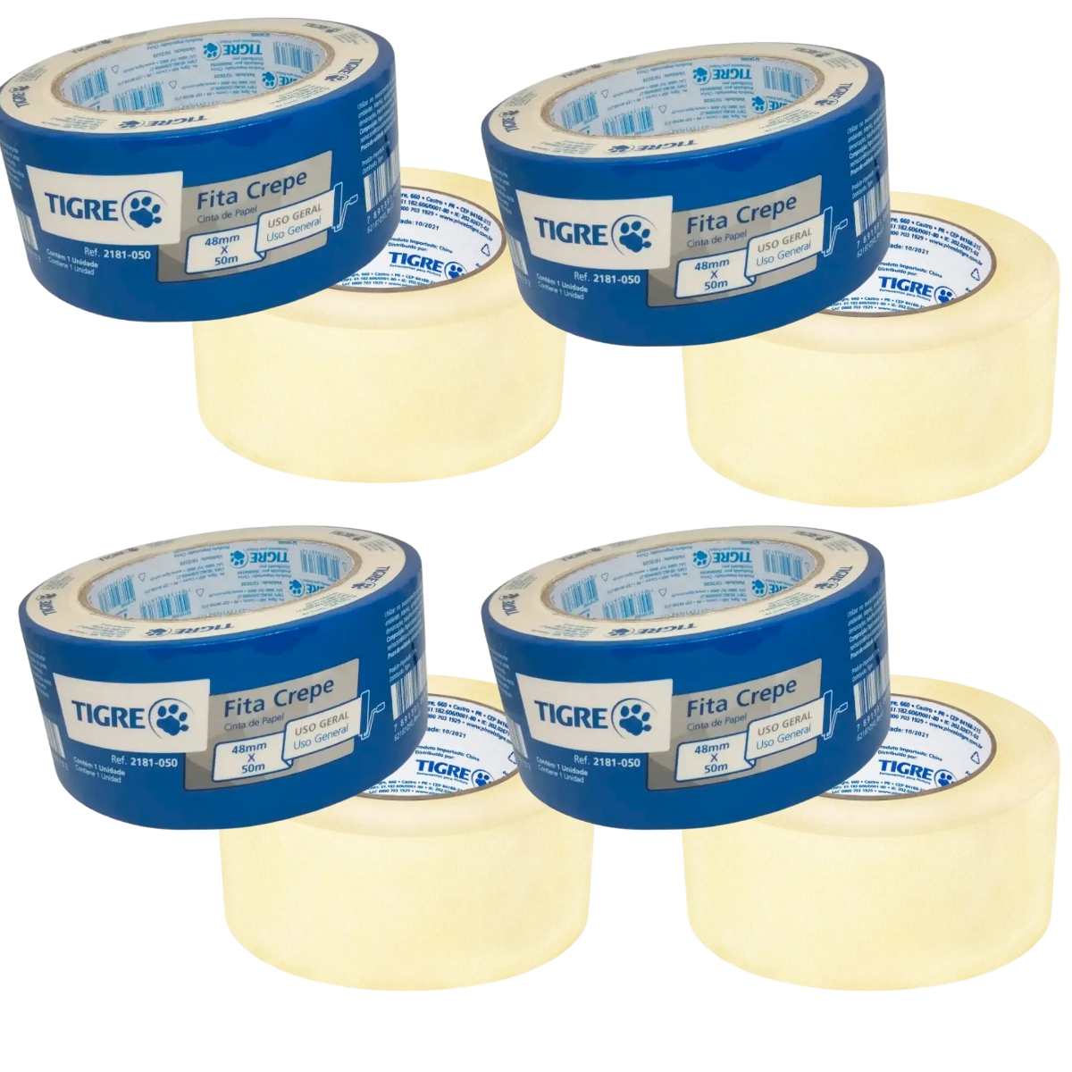 Fita Crepe Uso Geral Profissional Pintura 48mmx50m | Tigre | Kit 4 Un