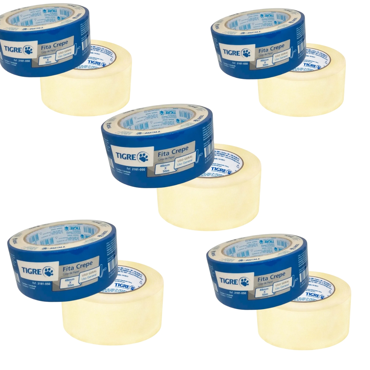 Fita Crepe Uso Geral Profissional Pintura 48mmx50m | Tigre | Kit 5 Un