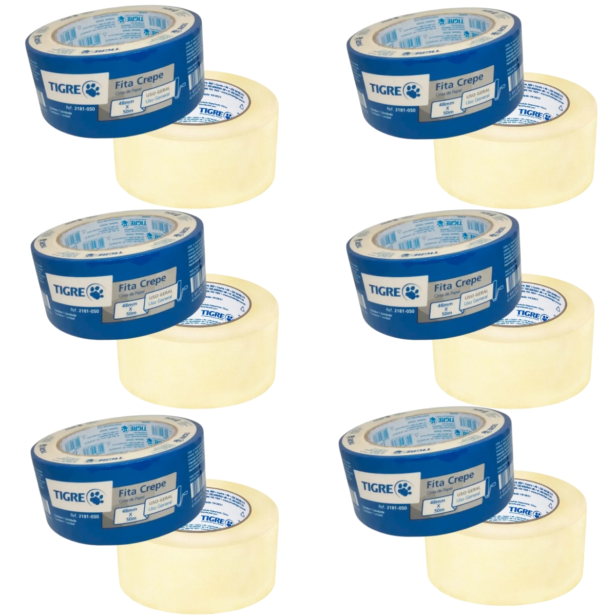 Fita Crepe Uso Geral Profissional Pintura 48mmx50m | Tigre | Kit 6 Un