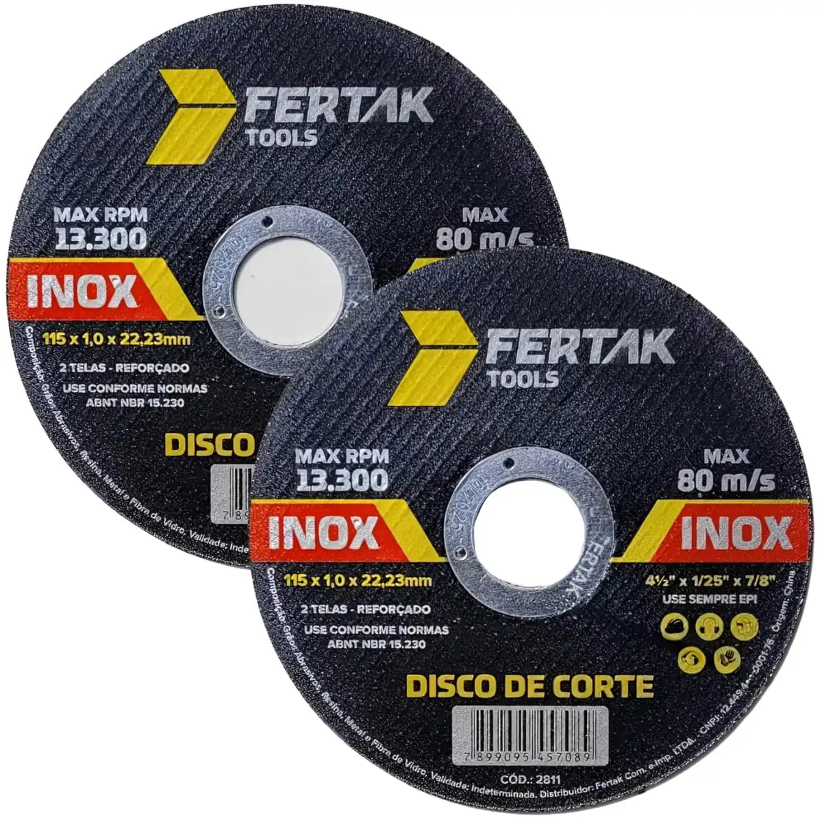 Disco De Corte Para Metal Aço Inox Ferro Esmerilhadeira 115x1x22mm | Fertak | Kit 02 Un