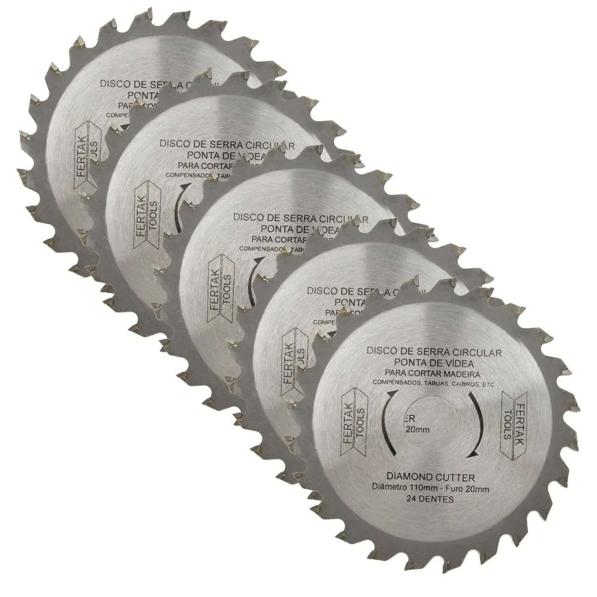 Disco De Corte Serra Circular Para Madeira 24 Dentes 110x20mm | Fertak | Kit 05 Un