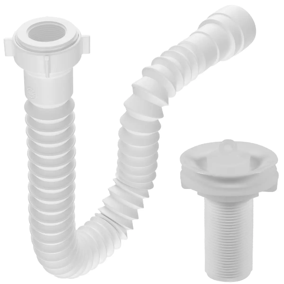 Sifão Sanfonado Universal 61cm Branco + Válvula De Lavatório 7/8" Com Tampa Branca + Veda Rosca