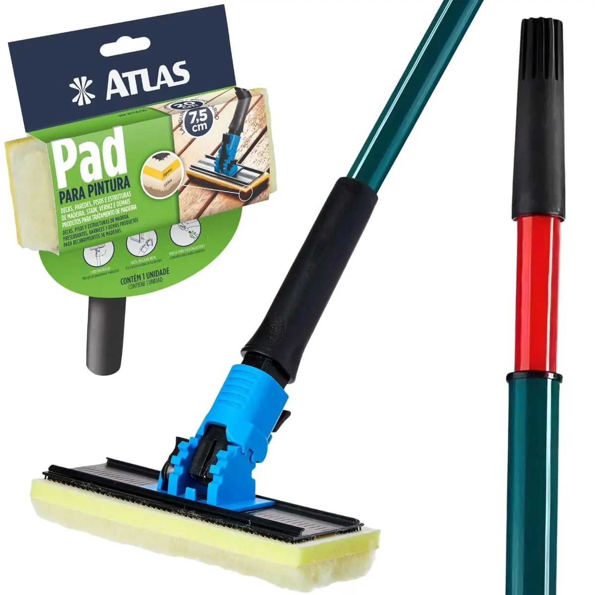 Pad Para Pintura Deck Madeira Verniz Com Cabo Ajustável + Cabo Extensor Prolongador 2m