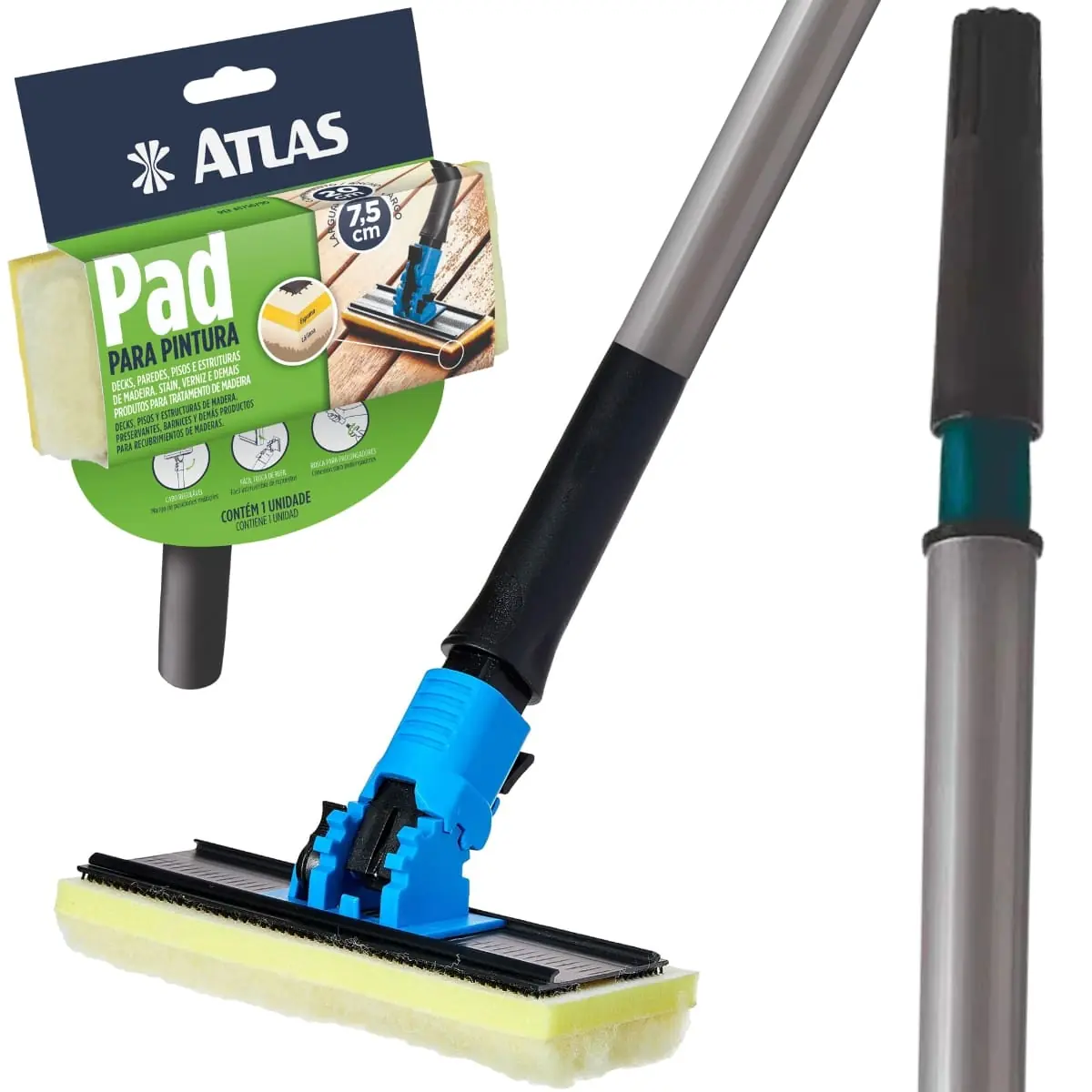 Pad Para Pintura Deck Madeira Verniz Com Cabo Ajustável + Cabo Extensor Prolongador 3m