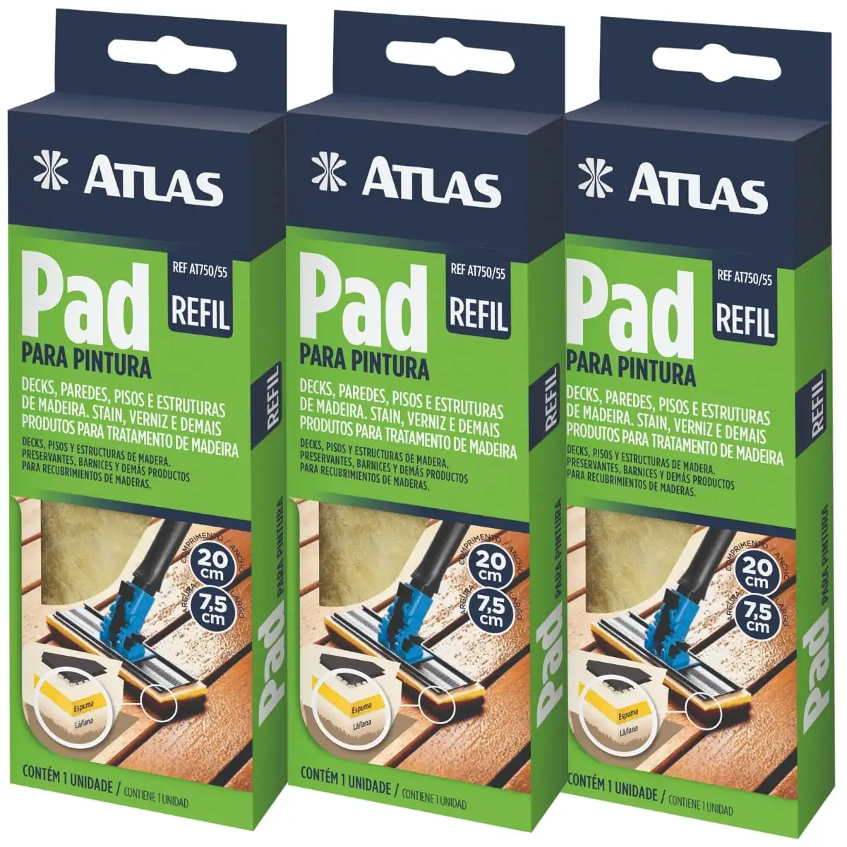 Refil De Pad Para Pintura Deck Madeira Verniz | Atlas | Kit 03 Un
