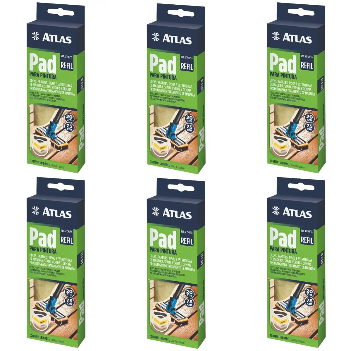 Refil De Pad Para Pintura Deck Madeira Verniz | Atlas | Kit 06 Un