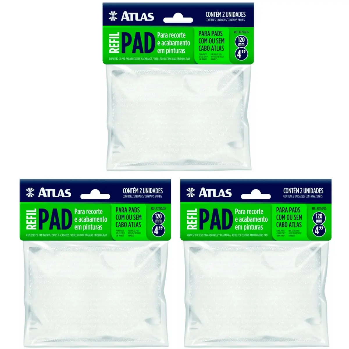 Refil De Pad Para Pintura Acabamento Recorte Cantos Em Parede | Atlas | Kit 03 Un