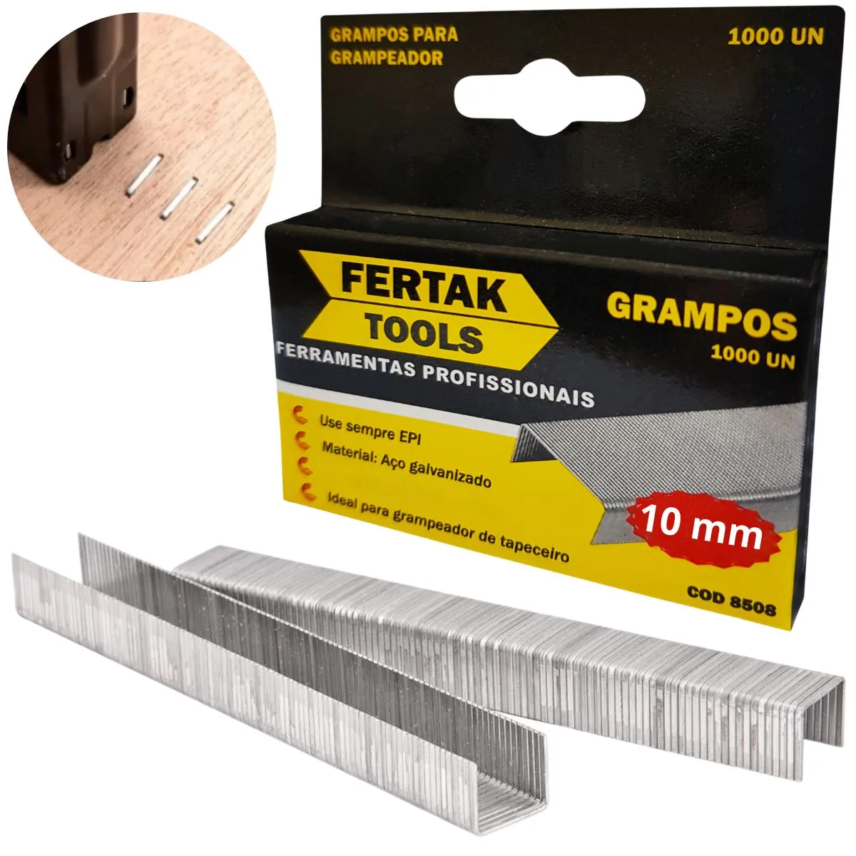 Grampo Tipo Reto Para Grampeador De Pressão Com 1000 Un | Fertak - 10mm
