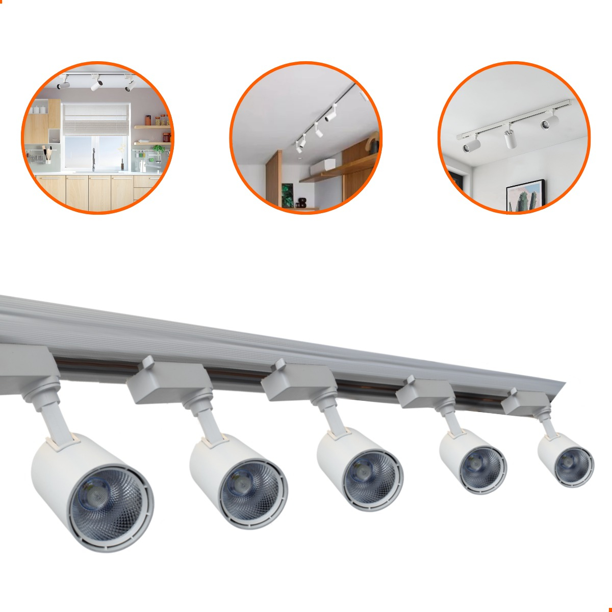 Kit Trilho Eletrificado 1m com 5 Spots LED 7W Branco – Luz Branco Quente