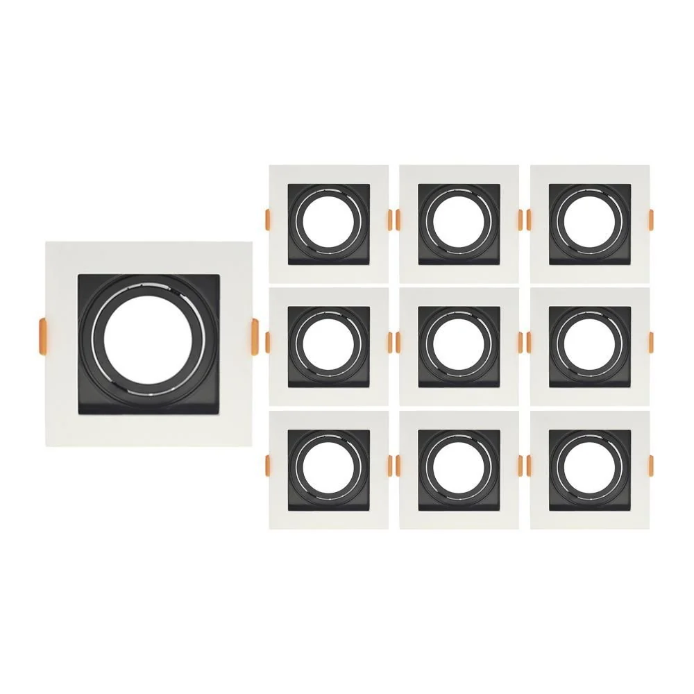 10 Spots De Embutir Recuado Taschibra Conecta Para Lâmpada Mr16 Quadrado Branco/preto