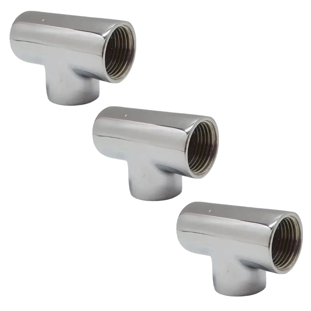 Kit 3 Adaptador Tee T Metal Cromado Rosca Fêmea 1/2  x1/2