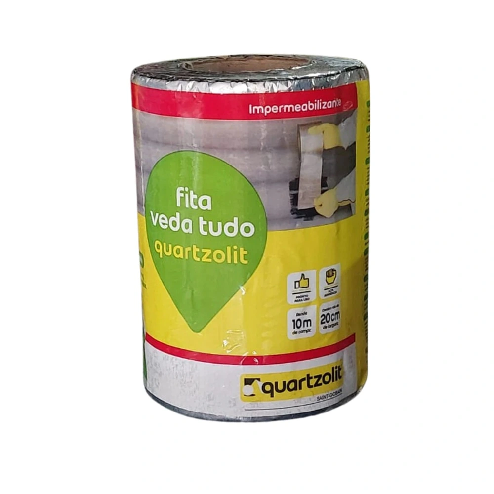 Fita Asfáltica Aluminizada Autoadesiva Reparos Telhados Veda Tudo Sleeve Quartzolit - 20cm X 10m