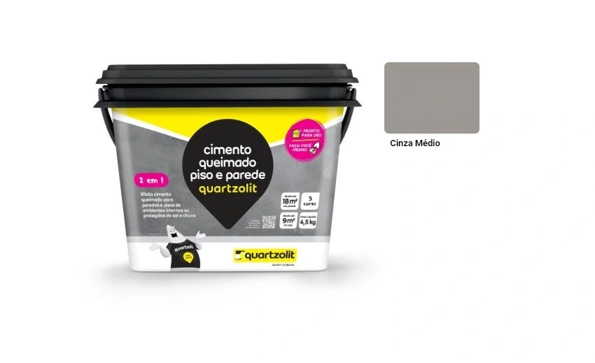 Cimento Queimado Para Piso E Parede Quartzolit - 4,5kg CINZA MÉDIO