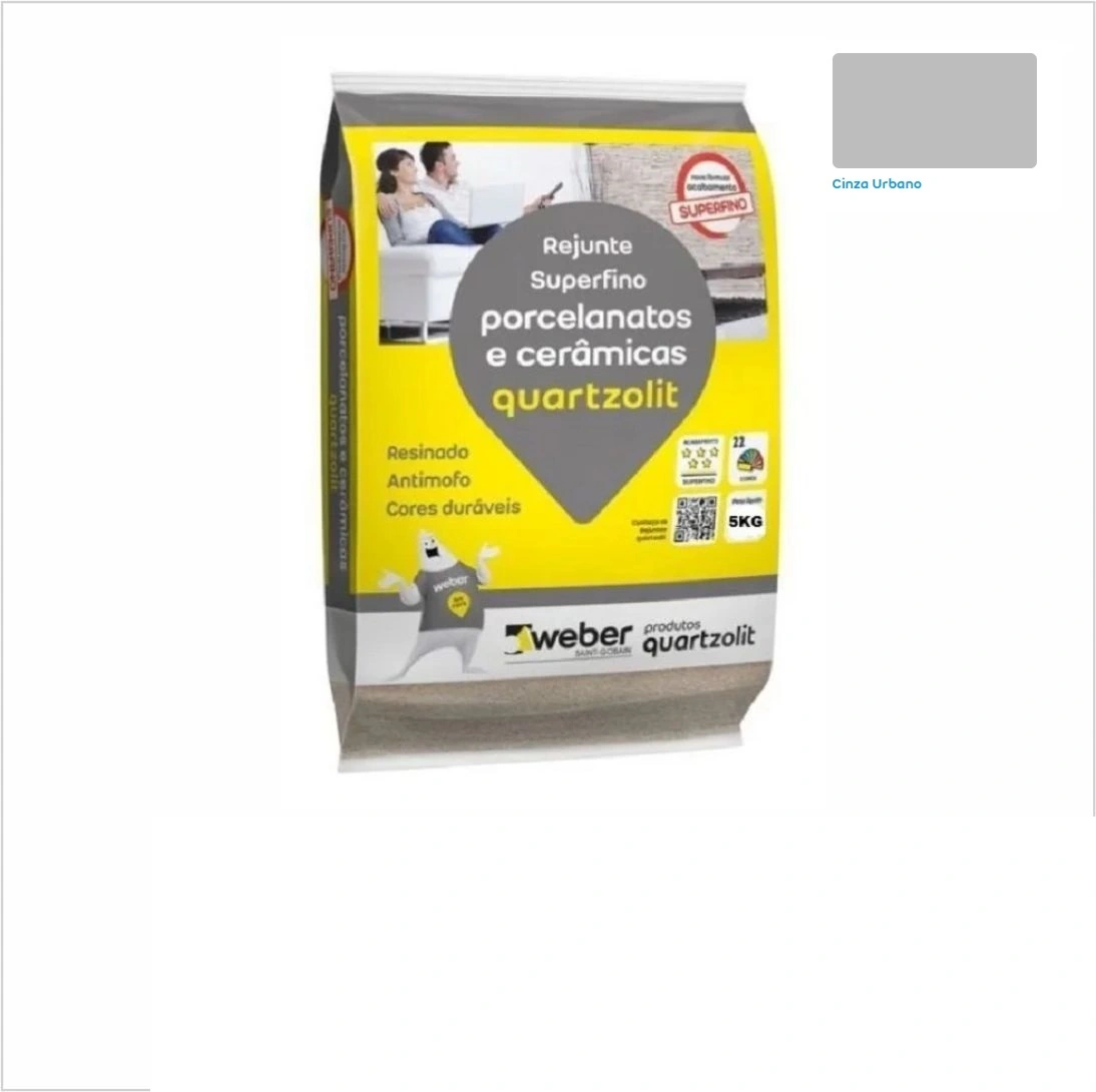 Rejunte Para Porcelanatos, Mármores e Granitos - Quartzolit 5kg - cor CINZA URBANO