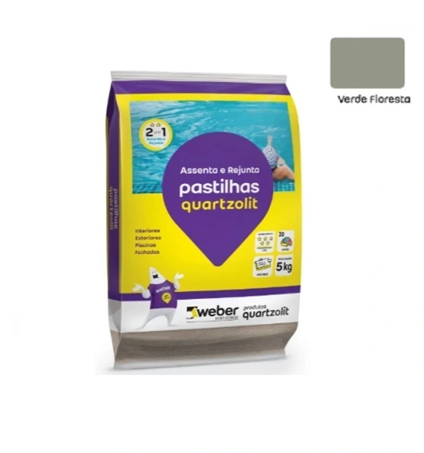 Assenta E Rejunta Pastilhas Piscinas e Fachadas Quartzolit 5kg - Cor VERDE FLORESTA