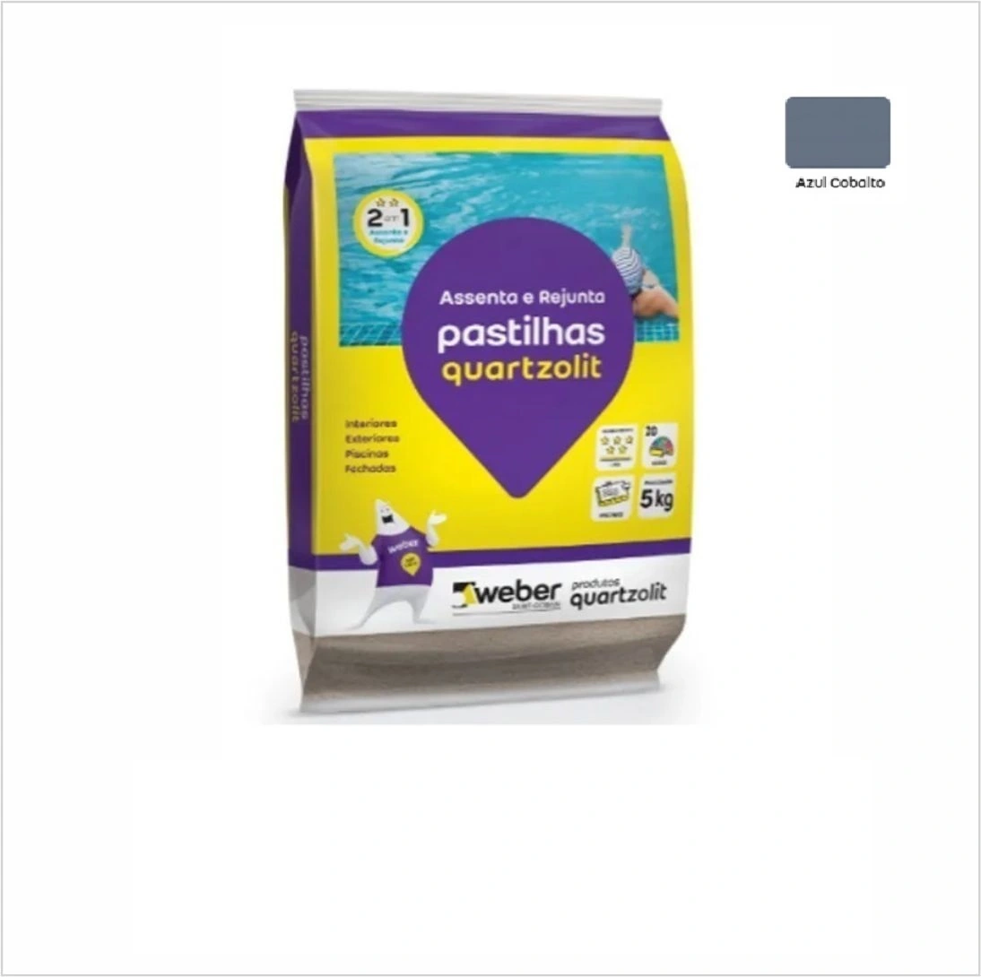 Assenta E Rejunta Pastilhas Piscinas e Fachadas Quartzolit 5kg - Cor AZUL COBALTO