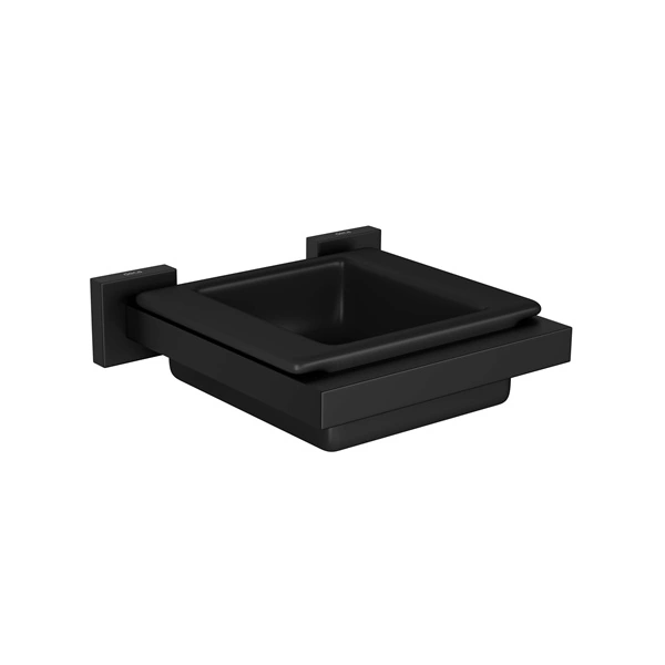 Saboneteira Parede Metal e Cerâmica Black Matte Quadratta Deca