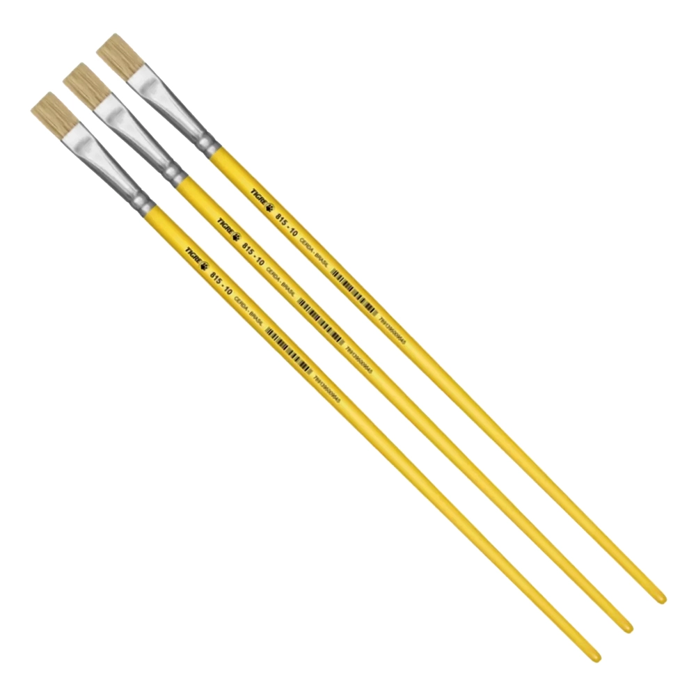 Kit 3 Pincel Chato Longo Cerda Natural 815-10 Nº10 Tigre