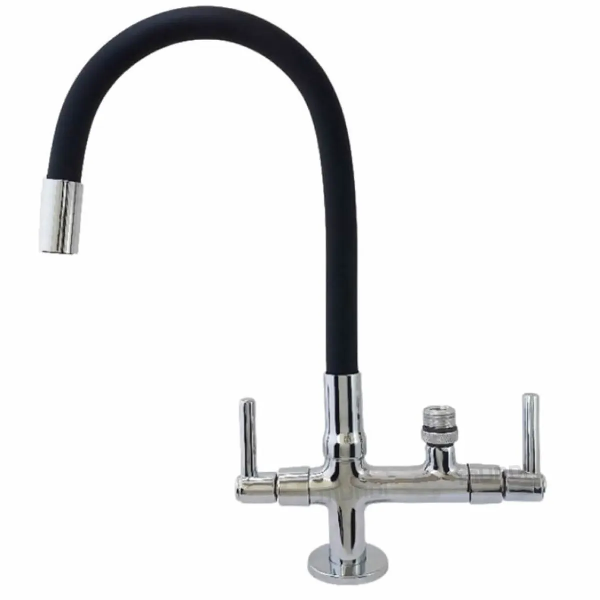 Torneira Gourmet Cromada Cozinha C/ Tubo Preto Flexível Bancada Em Metal C/ Dupla Saída P/ Filtro Ou Purificador 1/2