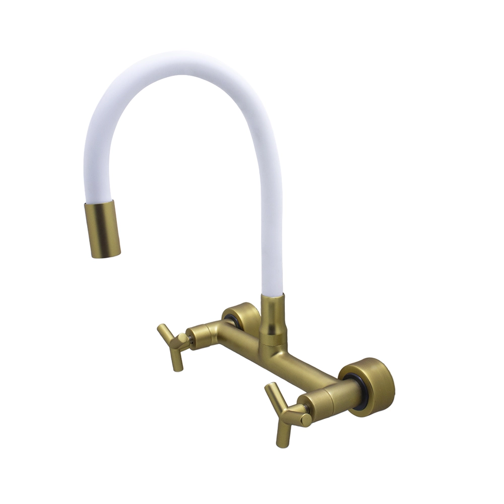 Torneira Misturador Cozinha Branco e Dourado Tubo Flexível 1/4v Parede