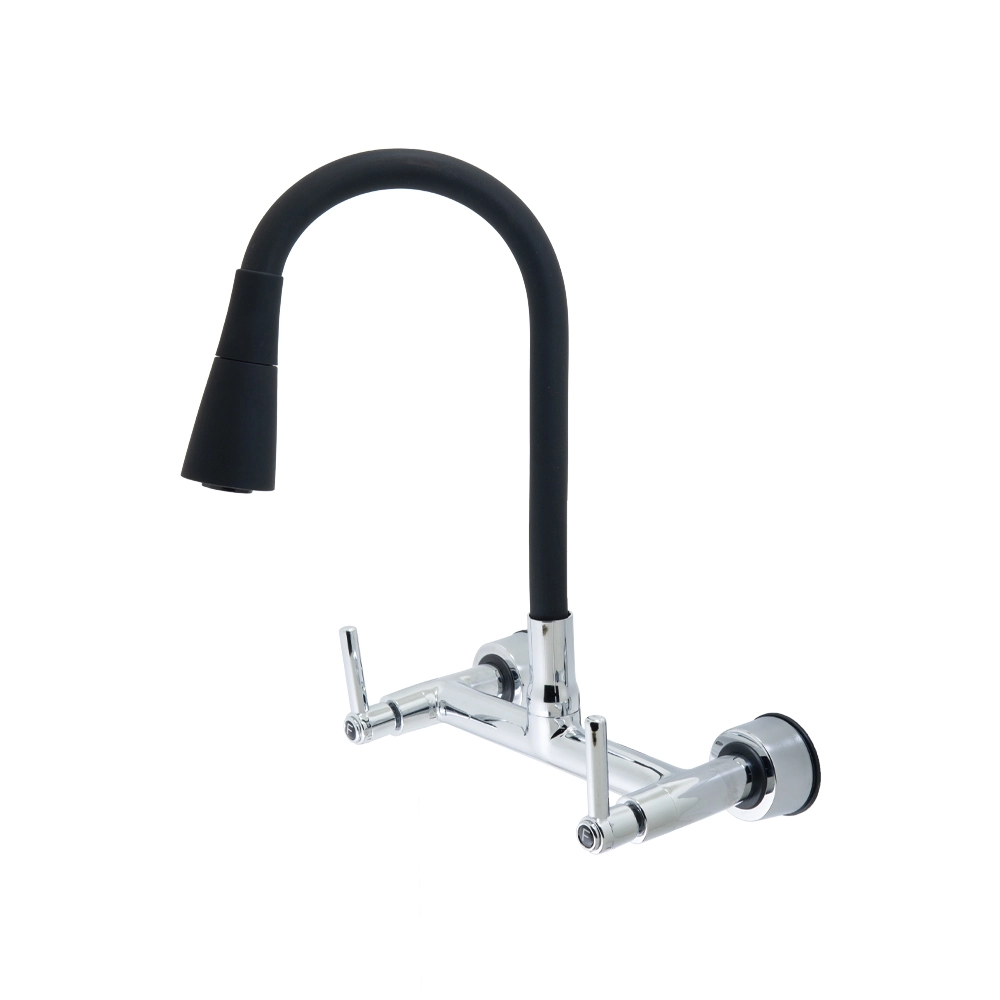 Misturador Cozinha Conic Tubo Flexível Preto Parede 2 Jatos