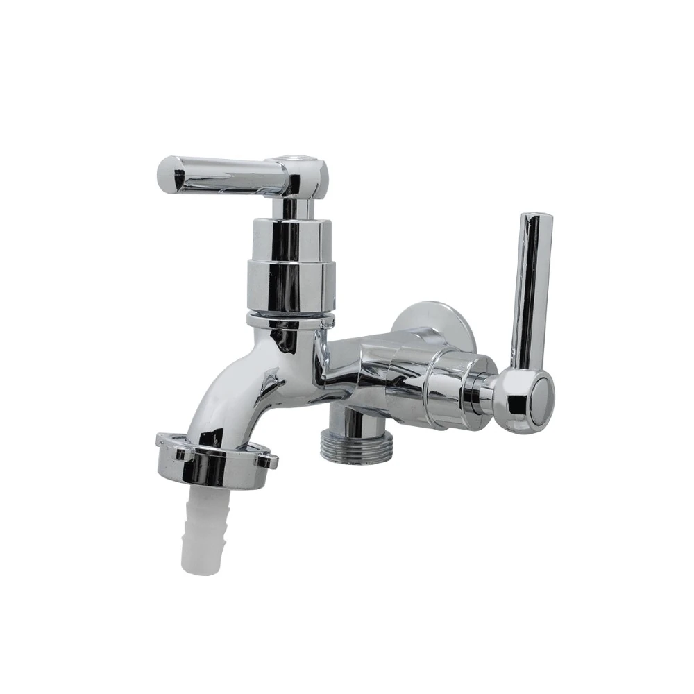 Torneira Jardim Tanque Máquina Cromada Duas Saídas 1/4 de Volta ABS