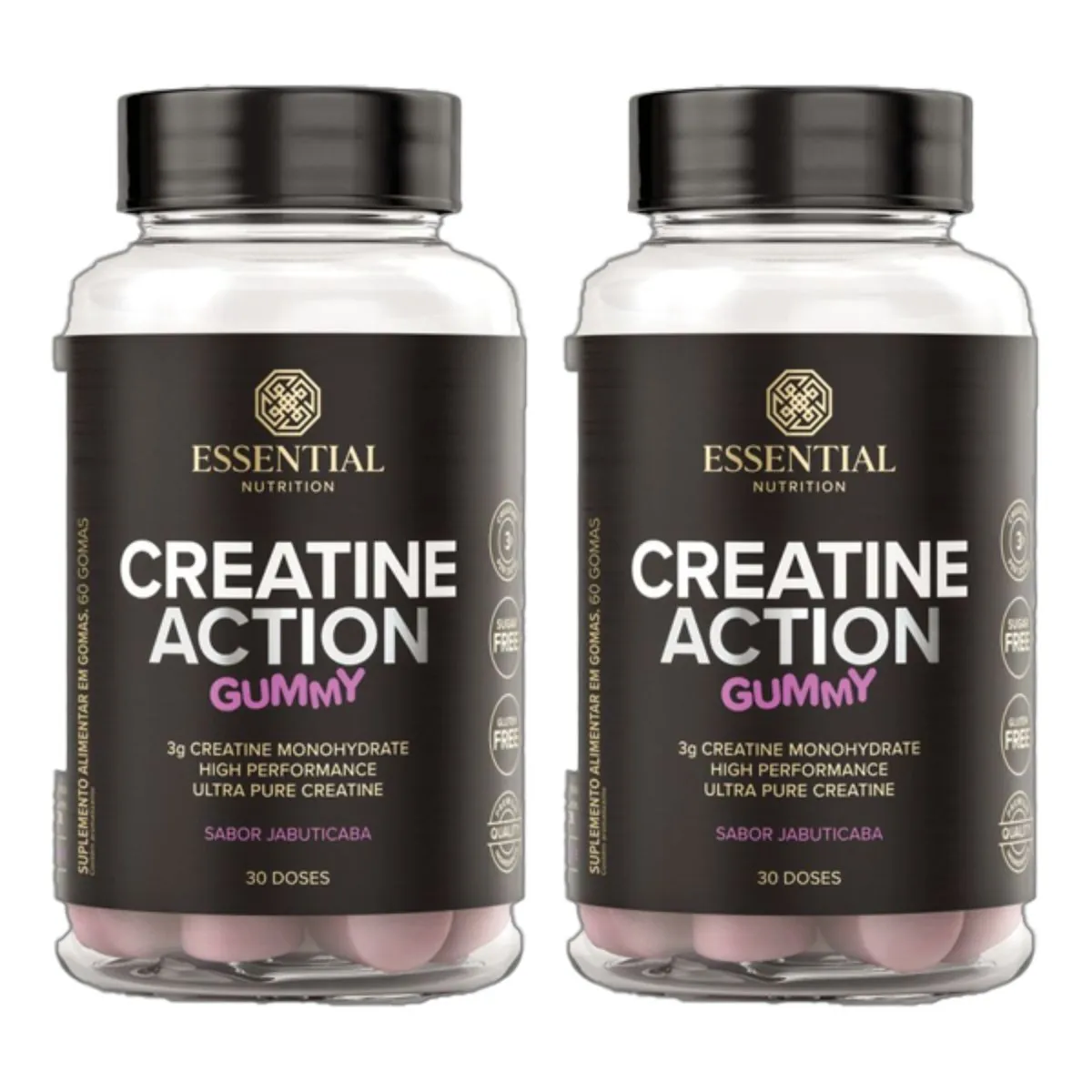 Kit 2X: Creatine Action Gummy Jabuticaba Essential Nutrition 60 Gomas