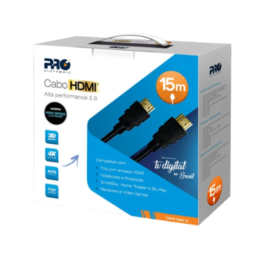 Cabo Hdmi 2.0 15m: Conexão Estável Para Diversos Dispositivo