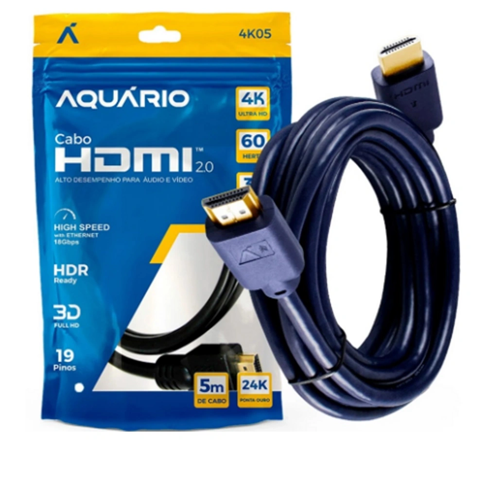 Cabo Hdmi 5m Banhado A Ouro: Qualidade Visual E Sonora