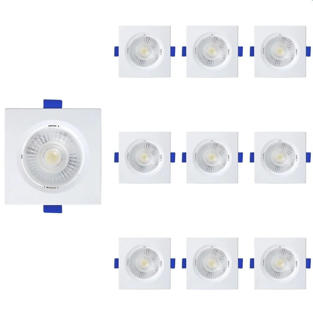 10 Spot De Led Blumenau Slim Quadrado 6w Bivolt 3000k Luz Amarela
