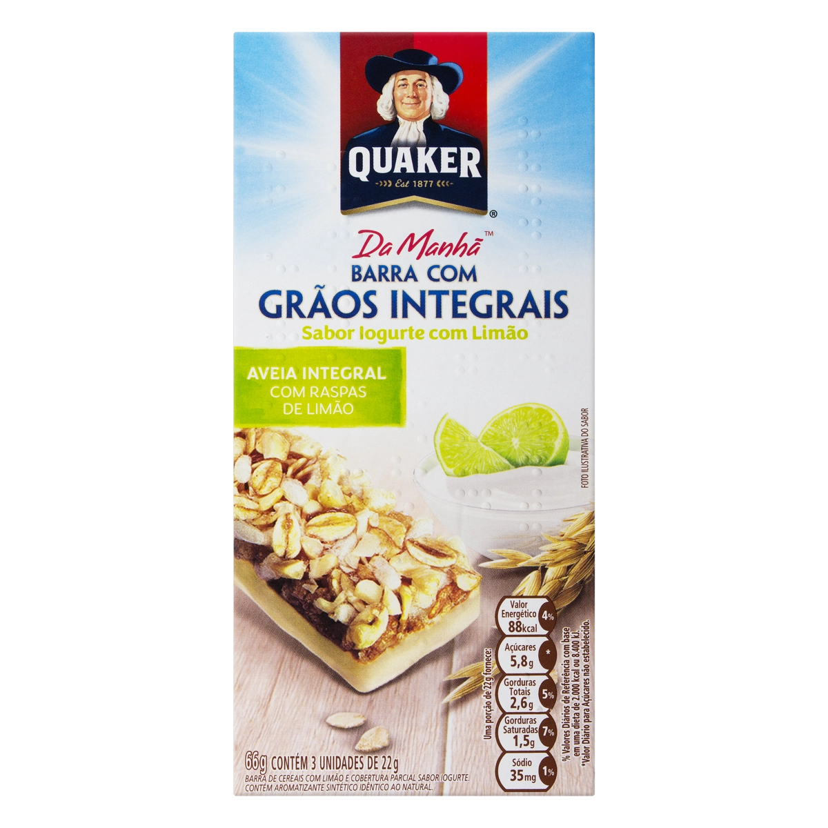 Pack Barra De Cereal Limão Cobertura Iogurte Quaker Caixa 66g 3 Unidades