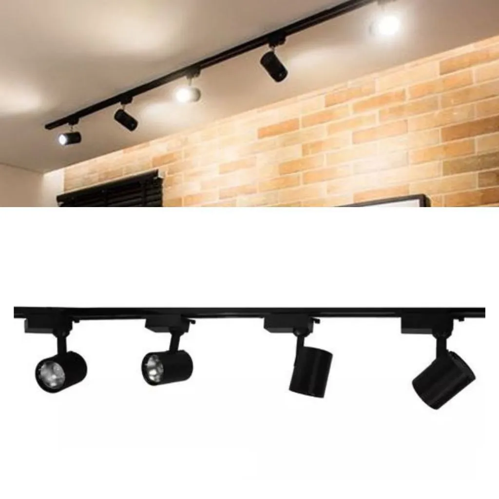 Kit Trilho Eletrificado 1 Metro Com 3 Spots Led 7w Bivolt Branco Frio 6000k