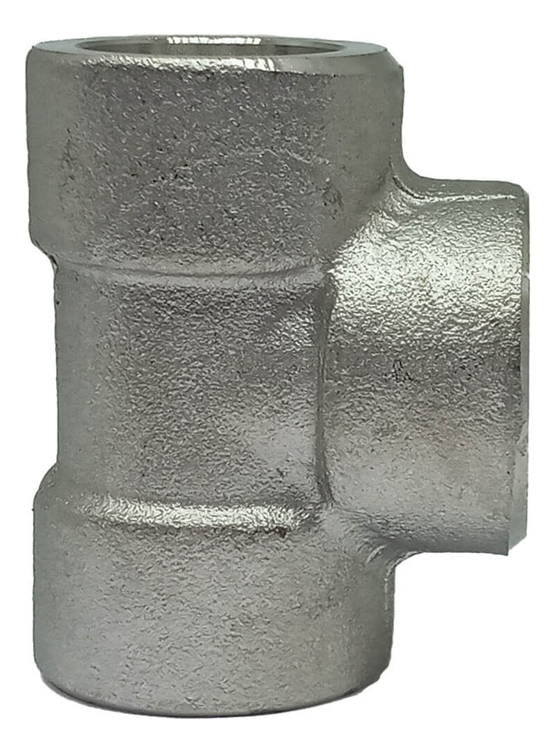 Tee De Redução Fêmea/fêmea Aço Inox 304/l 3000# A182 Rosca Npt 2 X 1.1/2"