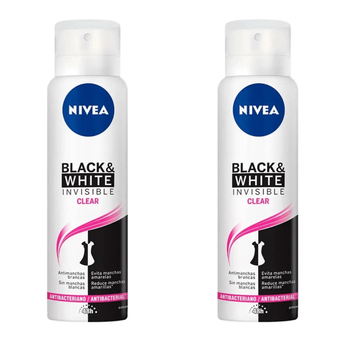 Kit c/2 Unidades de Desodorante Feminino Nivea Invisible For Black & White Clear Aerosol 150ml