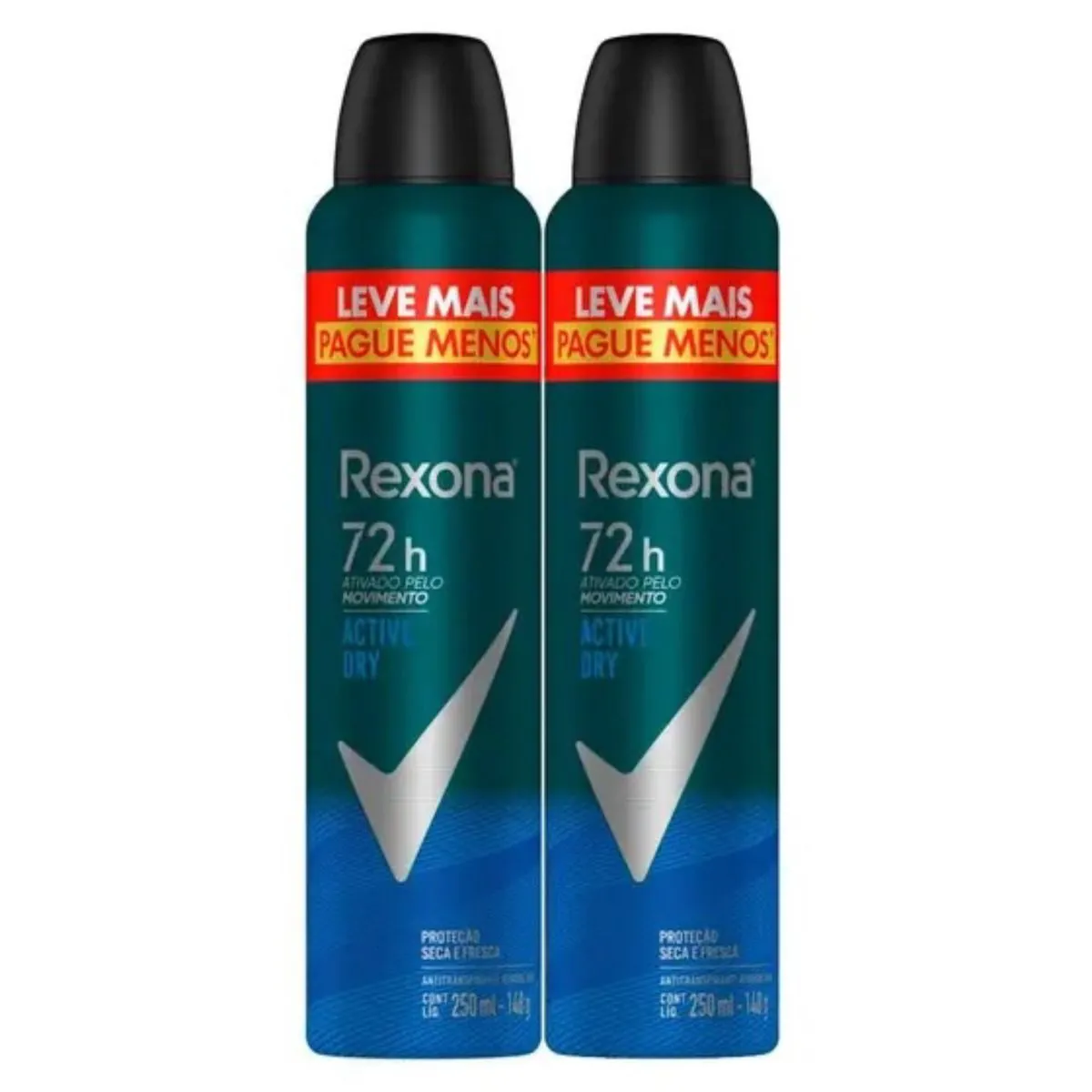 Kit c/2 Unidades de Desodorante Rexona Aero Men Active Dry 250ml
